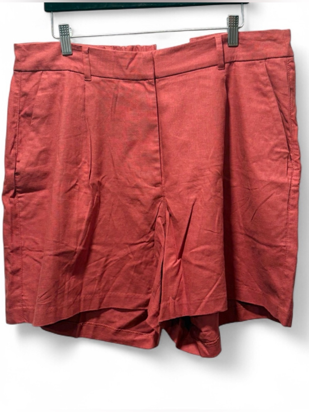 Old Navy XL Washable Linen Blend Pleated Shorts Coral Red NWT